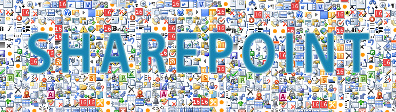 The words sharepoint displayed over many computer icons.